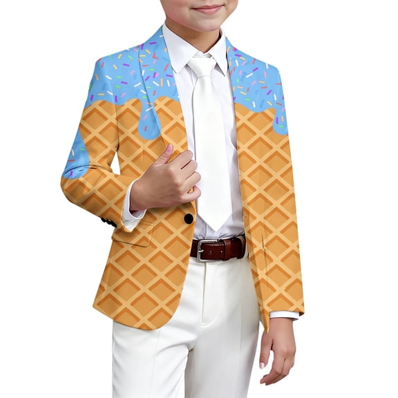 DHFJKG Kids Blazer Coat Boys Girls Funny Ice Print Long-Sleeve Button-Front Suit Jacket Slim-Fit Stretch Party Coat Size 3-14 Years