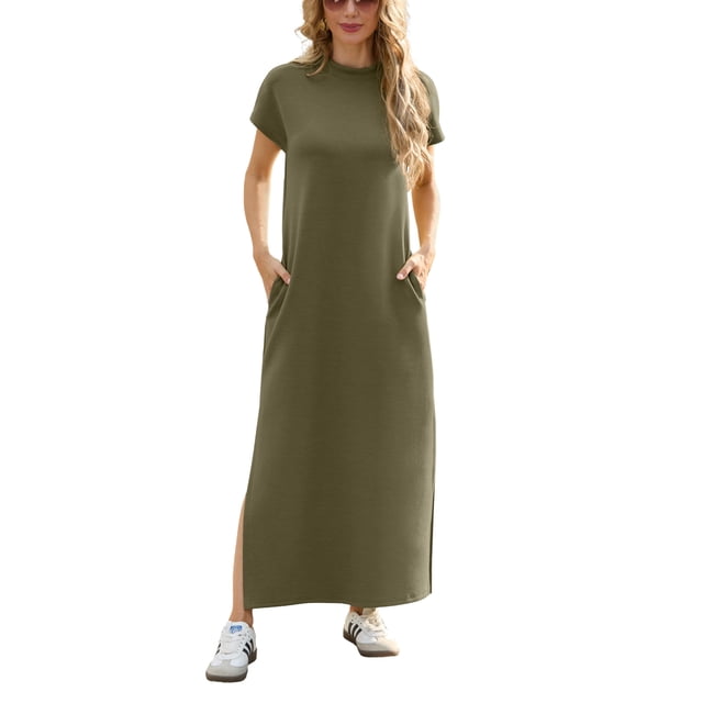 Vestido largo GRECERELLE para mujer, casual, de verano, verde militar