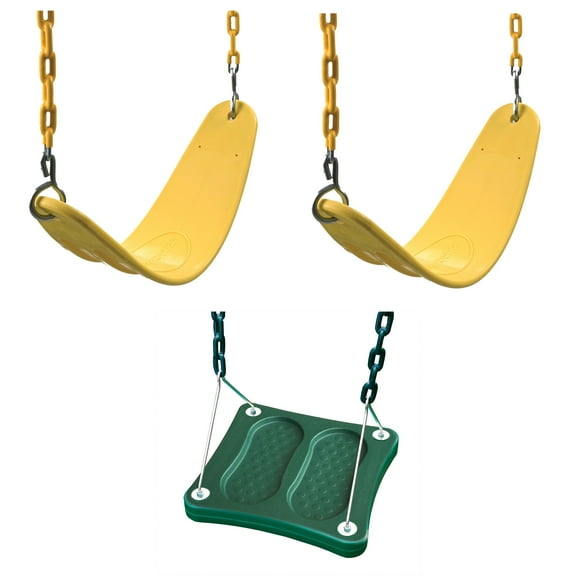 Swing-N-Slide Swing Set Bundle with 2 Yellow Extreme-Duty Swing Seats with Chains and Stand-Up Swing