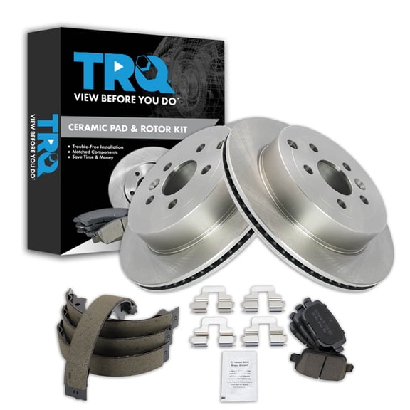 TRQ Rear Brake Pad and Rotor Set Ceramic Parking Shoe Fits 2008-2012 Land Rover LR2