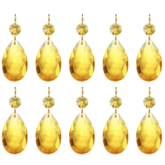 Uxcell Teardrop Crystal Chandelier Pendants Beads, 10 Pack 60mm Length 38mm Prisms Parts Beads Gold Tone