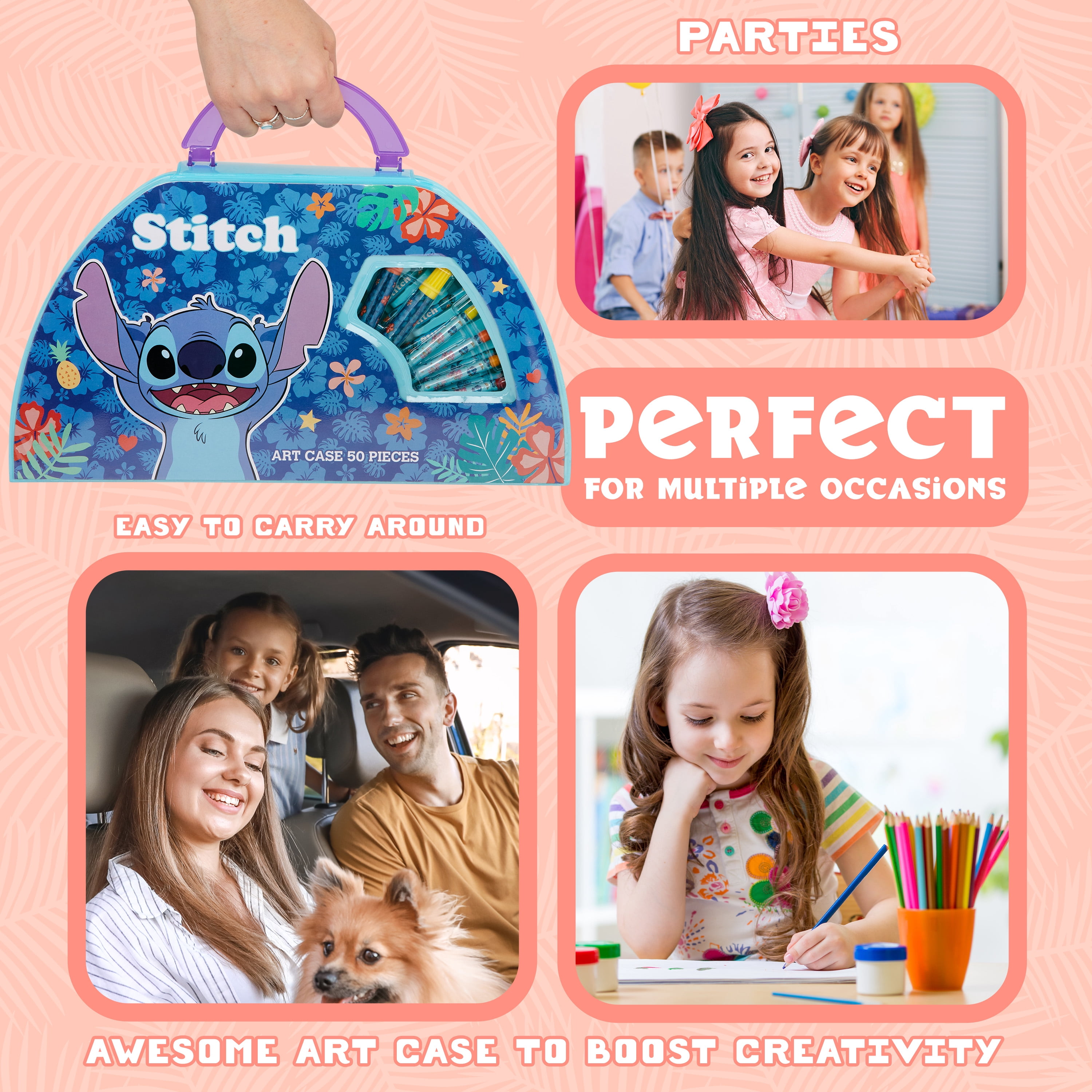 Disney Stitch Kids Art Set 40 Plus Pieces Colouring Pencils Markers Crayons