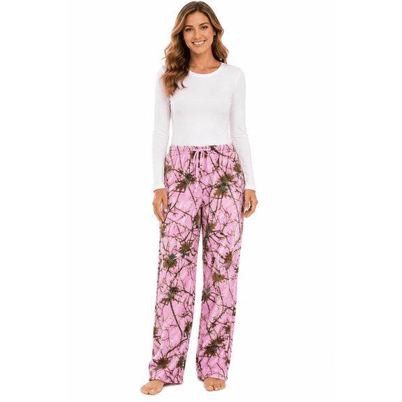 TrailCrest Womens Open Bottom Sleep and Lounge Coral Fleece Camo Pajama Pants, 2X
