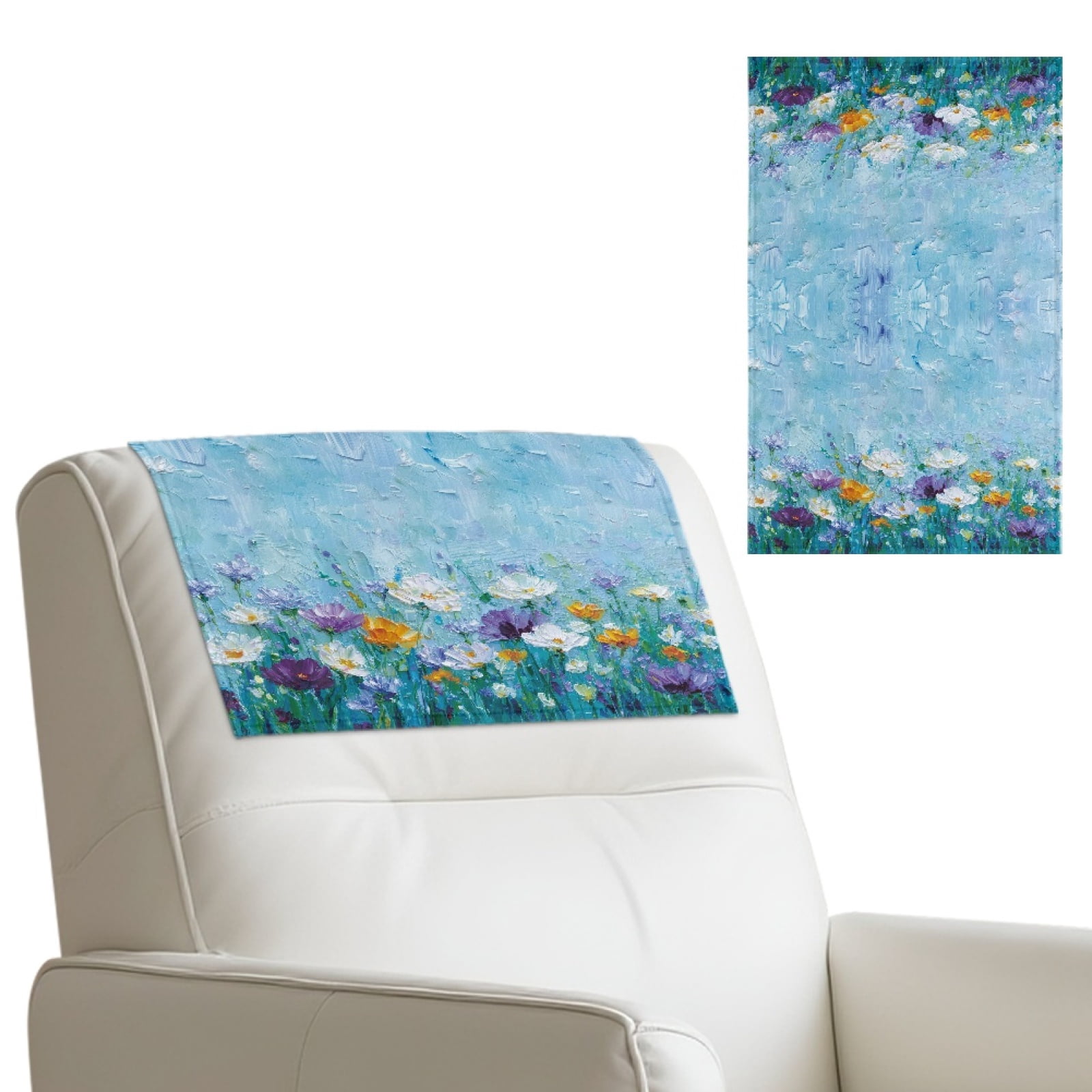 Xixirimido Blue Paint Daisy Flower Pattern Headrest Cover for Recliner Chair Recliner Headrest Protector Couch Head Rest Covers Chair Head Cover for Sofa Furniture Protectors, 2Pcs