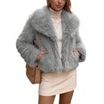 thumbnail image 2 of INSPIRE CHIC Womens Faux Fur Coats Fuzzy Long Sleeves Lapel Collar Smooth Lining Oversized with Pockets Warm Winter Jackets Outwear Medium Light Gray, 2 of 5