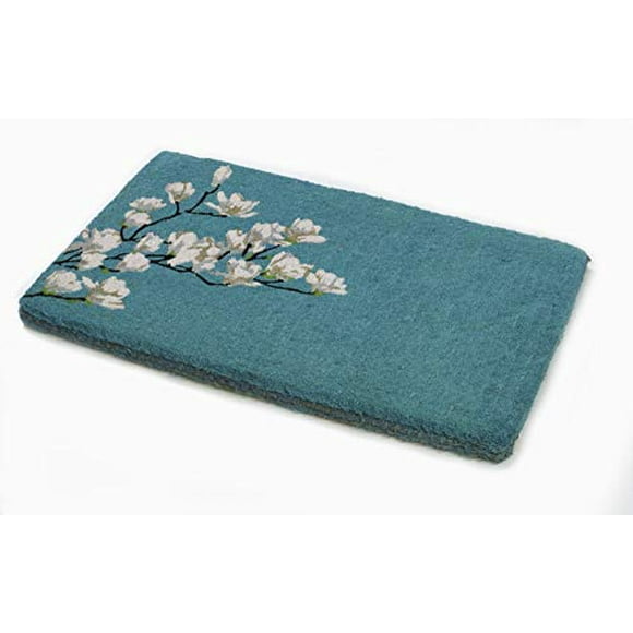 Fab Habitat Floral Extra Thick Doormat - Handwoven, Durable - Natural Coir - Entryway, Front Door, Porch, Patio - Magnolia Branch Teal (18" x 30" Thick)