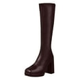 thumbnail image 5 of Rokment Knee High Boots for Women Ladies Fashion Sexy Slim Fit Leather Square Toe Platform Chunky Block High Heels Mid Calf Long Tall Dress Boots Winter Spring Brown Size 8.5, 5 of 6
