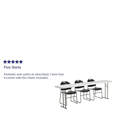 UPC: 0889142182184 | Flash Furniture 18  x 96  Plastic Folding Training Table Set with 3 Plastic Stack Chairs