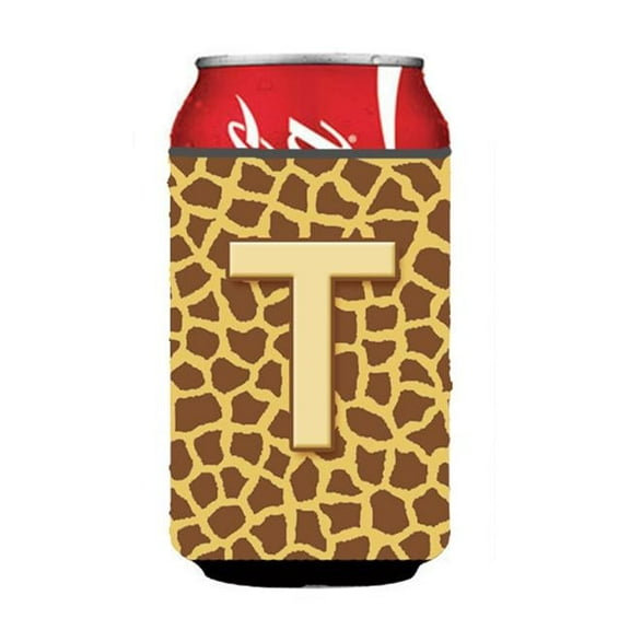 Letter T Initial Monogram - Giraffe Can Or Bottle Hugger