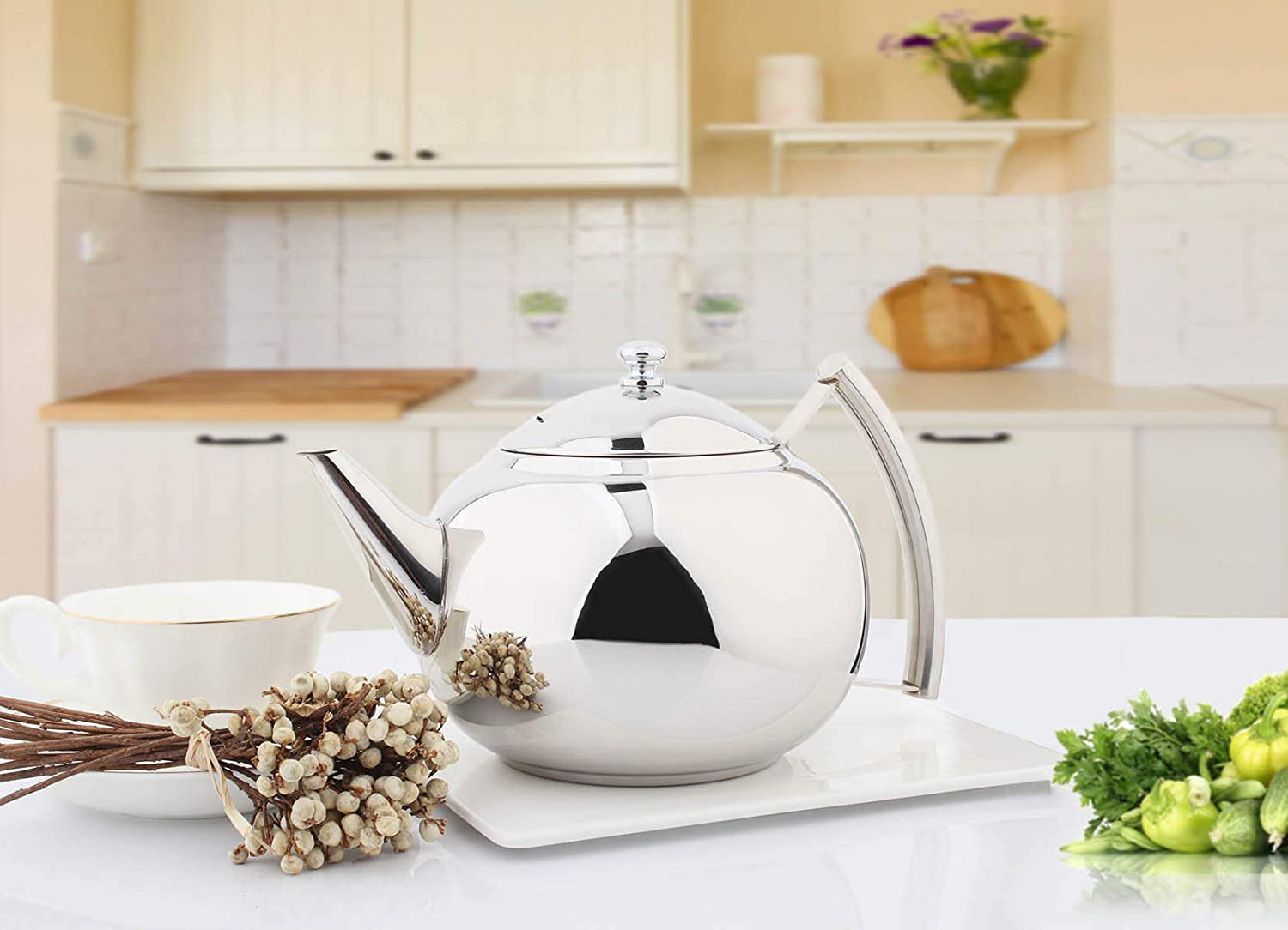 68 Ounce OMGard Teapot with Infuser Loose Tea Leaf 2 Liter Stainless Steel Tea Pot Coffee Water Small Kettle Filter Set Warmer Teakettle for Stovetop Induction Stove Top 2.1 Quart 