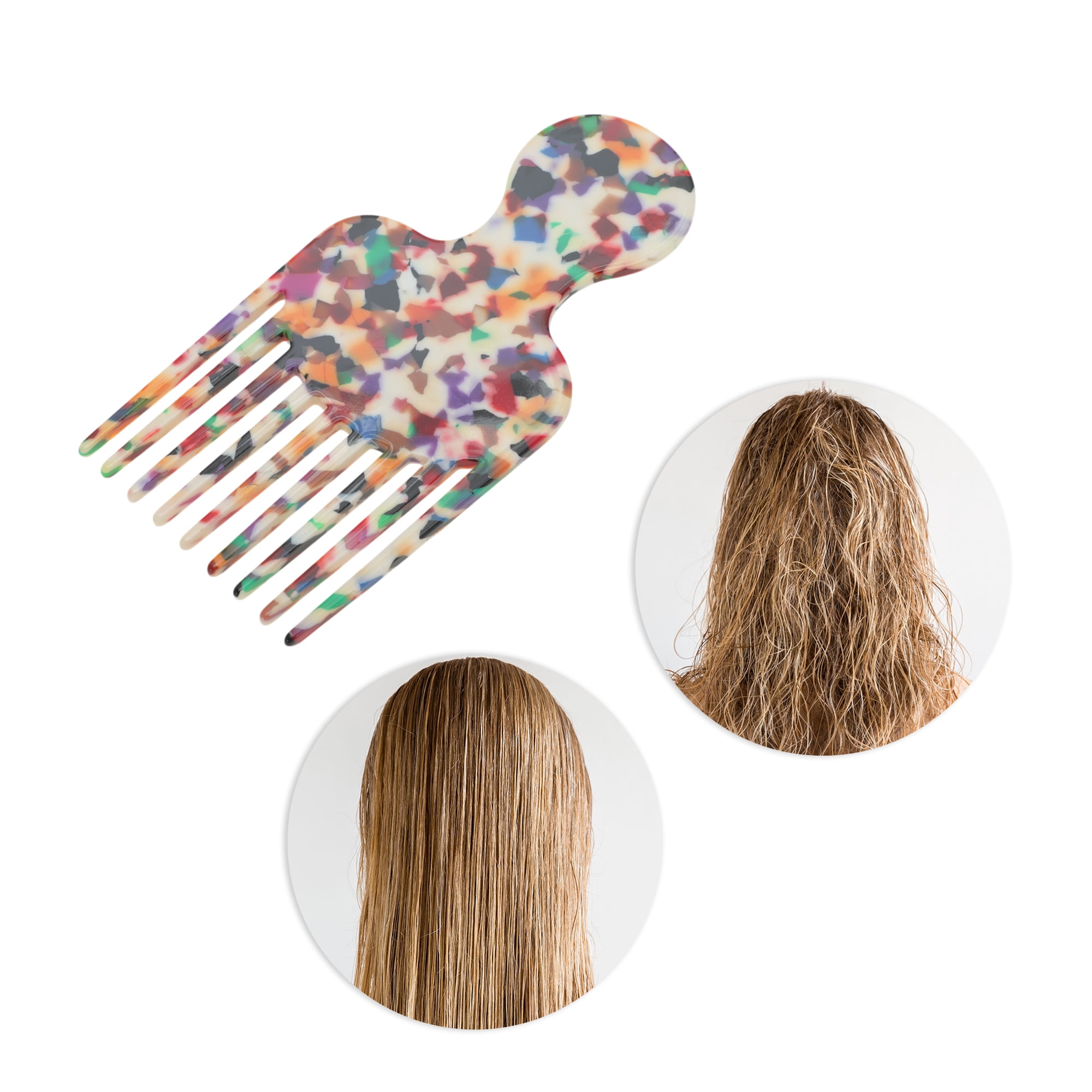 Unique Bargains 1 Pc Round Handle Marble Hair Insert Comb for All Hair Types Colorful