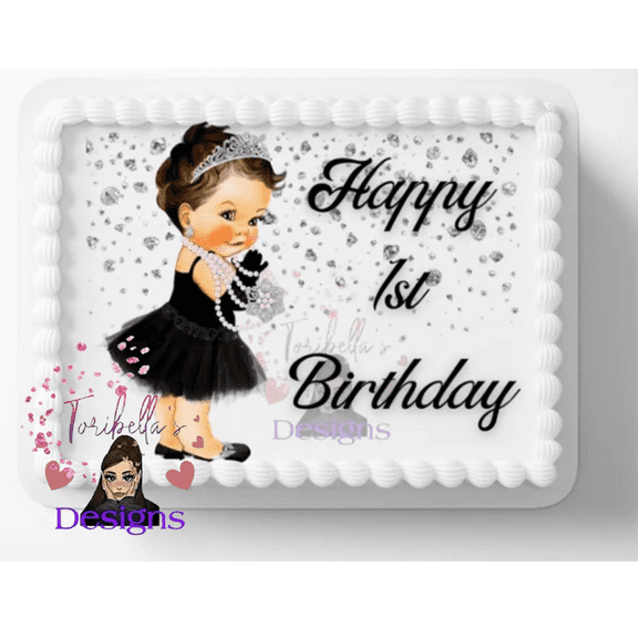 Baby Diamonds & Pearls Edible Image 1st Birthday Or Baby Shower Edible Cake Topper For 1/4 to 1/2 sheet Cake 10" by 8" rectangle Edible Sticker You Add To Your Own Cake