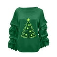 thumbnail image 2 of Yteetum Christmas Sweatshirt for Women Oversized Crewneck Pleated Ruffle Trim Drop Shoulder Pullover Hoodless Sweatshirts Womens Casual Xmas Graphic Print Round Neck Loose Lantern Sleeve Sweatshirts, 2 of 5