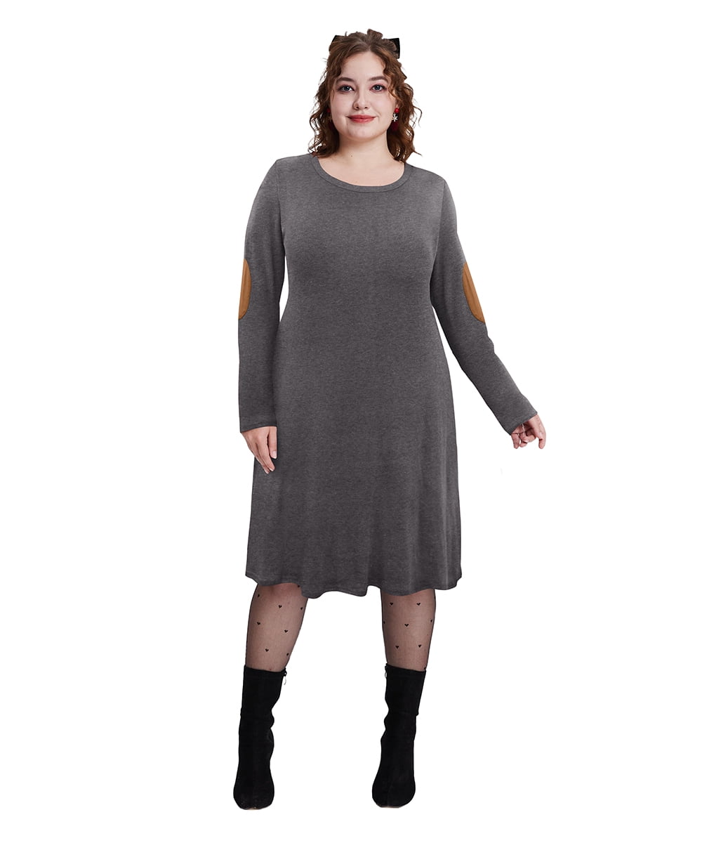 TIYOMI Womens Plus Size Dress Pocket Basic Dark Grey Elbow Patchs