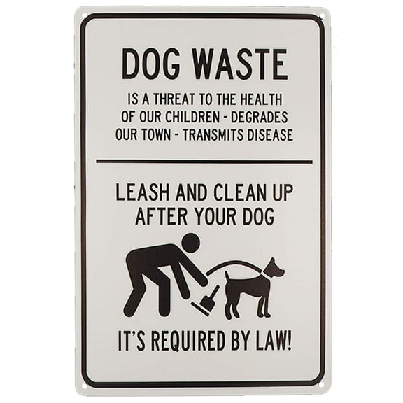 TISOSO Dog Waste Leash and Clean Up After Your Dog Tin Signs Outdoor Park Yard Signs Vintage Iron Painting House Cafe Sign Industrial Warning Signs Metal Gift Size 8 X 12