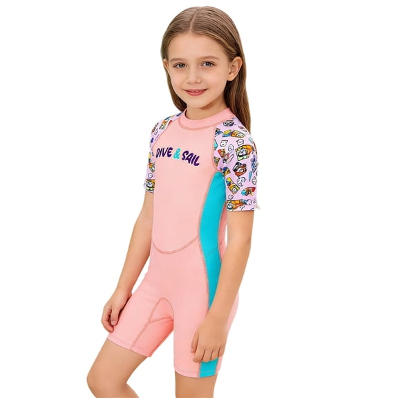 lnmuld Girls Long Sleeve UPF 50 Rash Guard - Sun Protective Swimsuit for Beach Pool Surfing Color:Pink,Size:5-6 Years