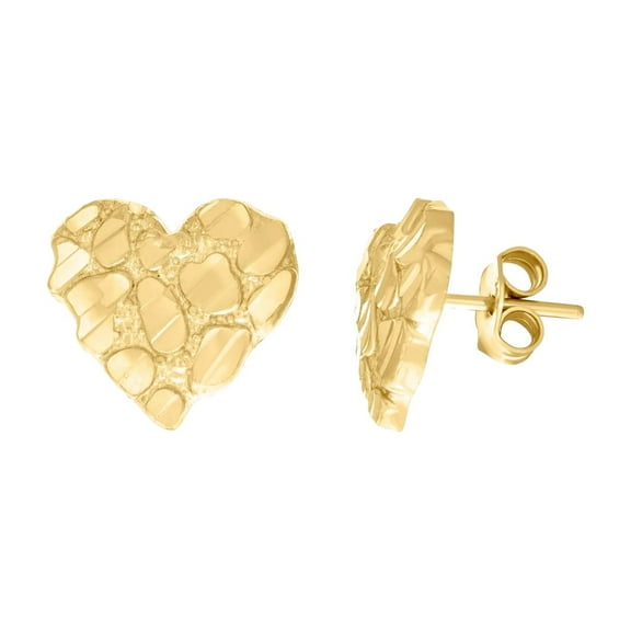 14k Yellow Gold Womens Nugget Love Heart Stud Earrings 10.9x11.9mm Wide Stud Earring for Women