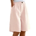 thumbnail image 2 of Striped Bermuda Shorts for Women Linen Shorts Knee Length Wide Leg Ladies Petite Casual Summer Long Shorts Pink L, 2 of 5