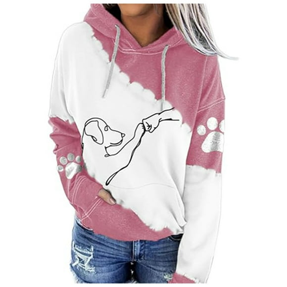 Landzoo One Women Hoodies Cute Dog Fist Bump Graphic Long Sleeve Pullover Plus Size Hooded Sweatshirts With Pockets Stylish Cozy Women's Hoodies