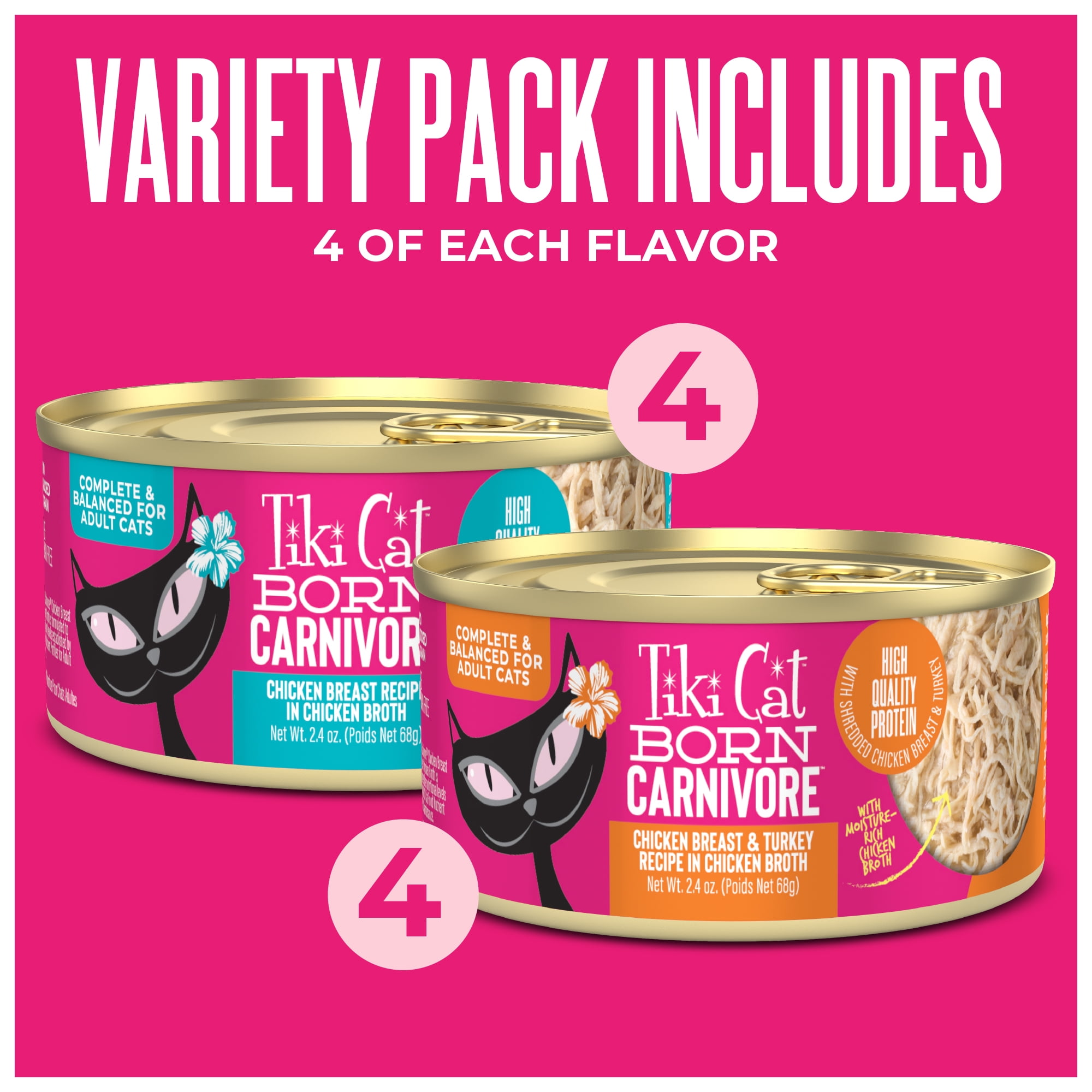 Tiki Cat Born Carnivore Wet Cat Food, Chicken Variety Pack, 2.4 oz. Cans (8 Pack)