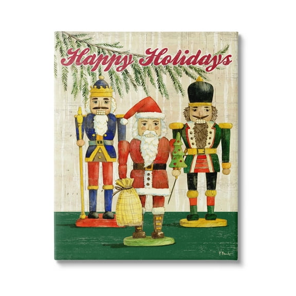 Stupell Industries Happy Holidays Nutcrackers Holiday Painting Gallery Wrapped Canvas Print Wall Art, 16 x 20