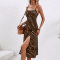 thumbnail image 4 of Women Spaghetti Straps Sleeveless Summer Dresses Polka Dot Split Printed Maxi Dresses Midi Beach Vacation Dress, 4 of 6