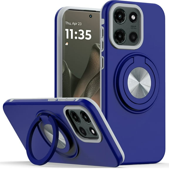 For Motorola Edge 2025 Metal CD Pattern Matte Finished Hybrid with Rotational Ring [Car Mount Friendly] Case - Blue