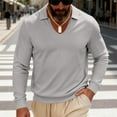 thumbnail image 4 of pstuiky Camisas casuales de manga larga para hombre, Blusa informal de manga larga con cuello en V y solapa para hombre, de color liso Tops de talla grande para hombre xl, 4 of 6