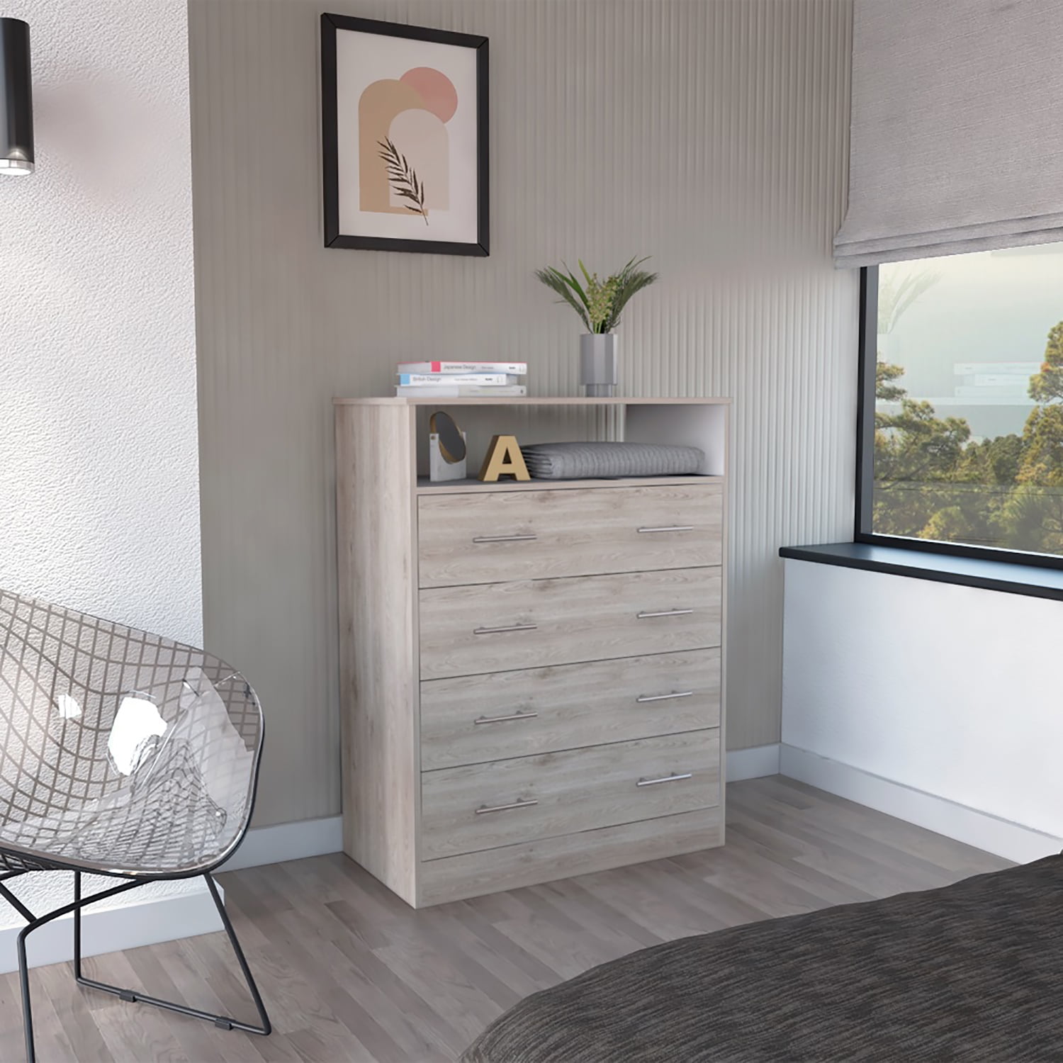 Kadyn Nursery Dresser, Chest of Drawers with 4 Drawer and One Open Shelf , Storage Cabinet for Bedroom, Light Gray Nightstand Kadyn Nursery Dresser, Chest of Drawers with 4 Drawer and One Open Shelf , Storage Cabinet for Bedroom, Light Gray Nightstand