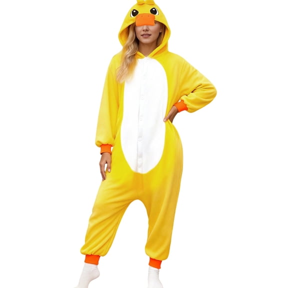 Yuncity Onesie Pajamas For Women Cozy Animal Family Matching Adult Hooded Fleece Jumpsuit Outfit Loungewear Womens Pajama Sets Yellow L