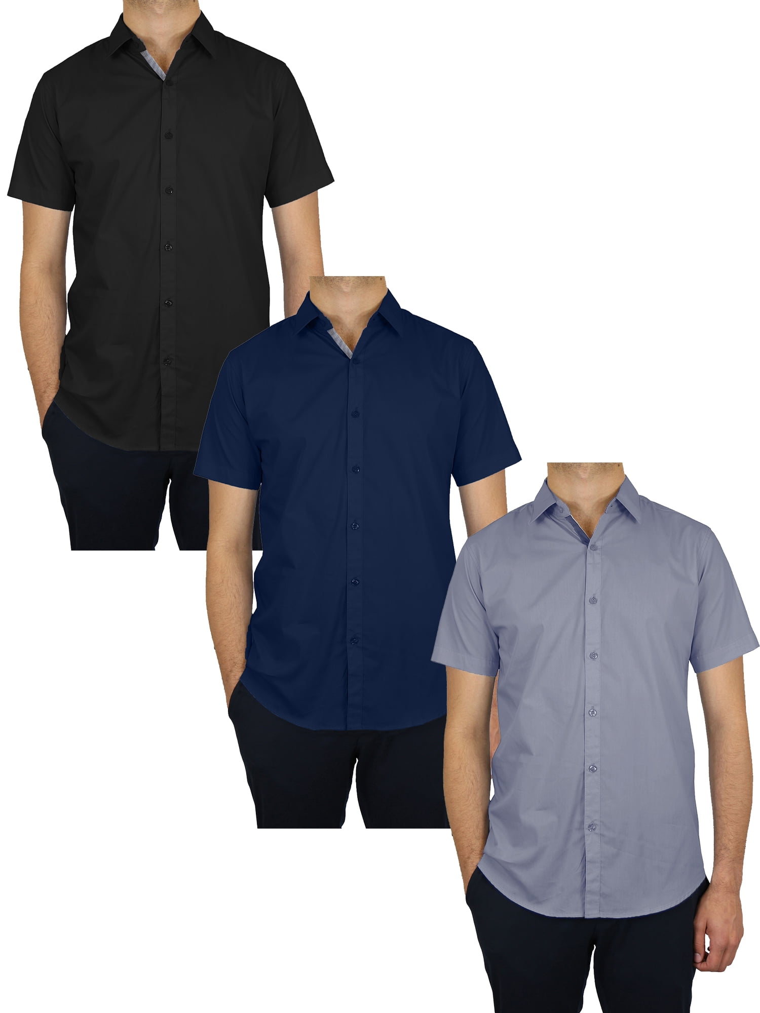 3-Pack Men's Short Sleeve Solid Dress Shirts (S-5XL) - Walmart.com