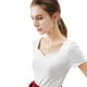 thumbnail image 3 of Camiseta de mujer manga corta corazón cuello en V algodón color sólido top, blanco, m kenally AP001286-08B, 3 of 7