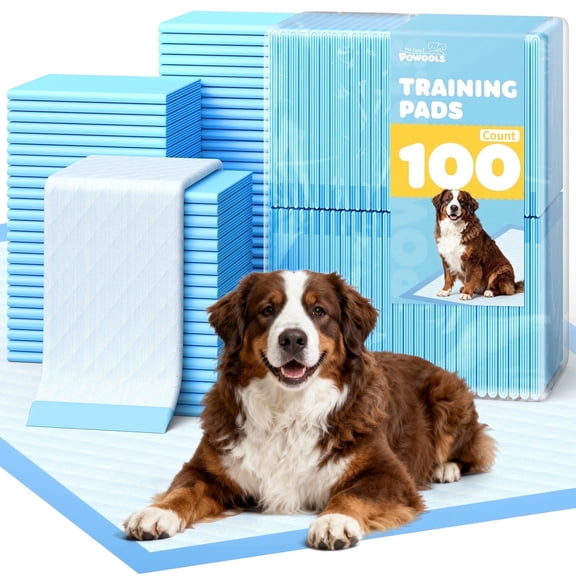 Powools Puppy Pads, 33.5" x 27.5" X-Large 6-Layer, 100 Count Dog Wee Wee Pads with Powerful Absorbency