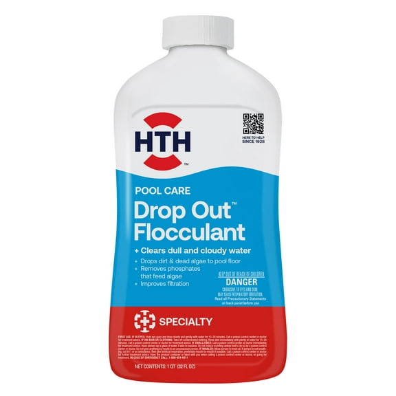 HTH Pool Care Drop Out Flocculant for Swimming Pools, Clears Dull & Cloudy Water, 32 fl. oz.