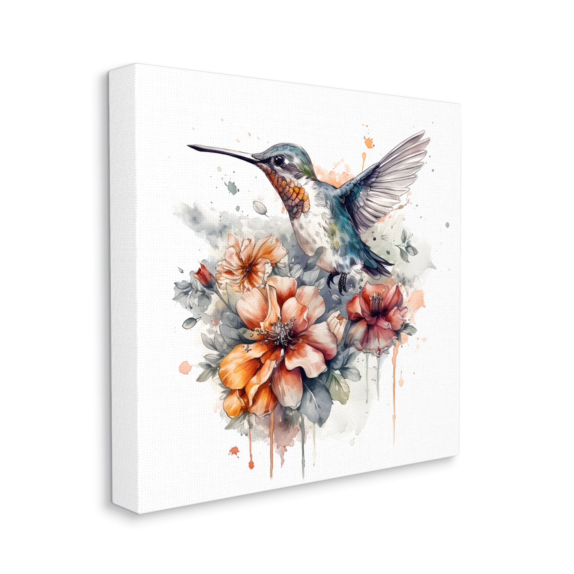 Stupell Industries Hummingbird & Hibiscus Flower Animals & Insects Painting Gallery Wrapped Canvas Art Print Wall Art, 36 x 36