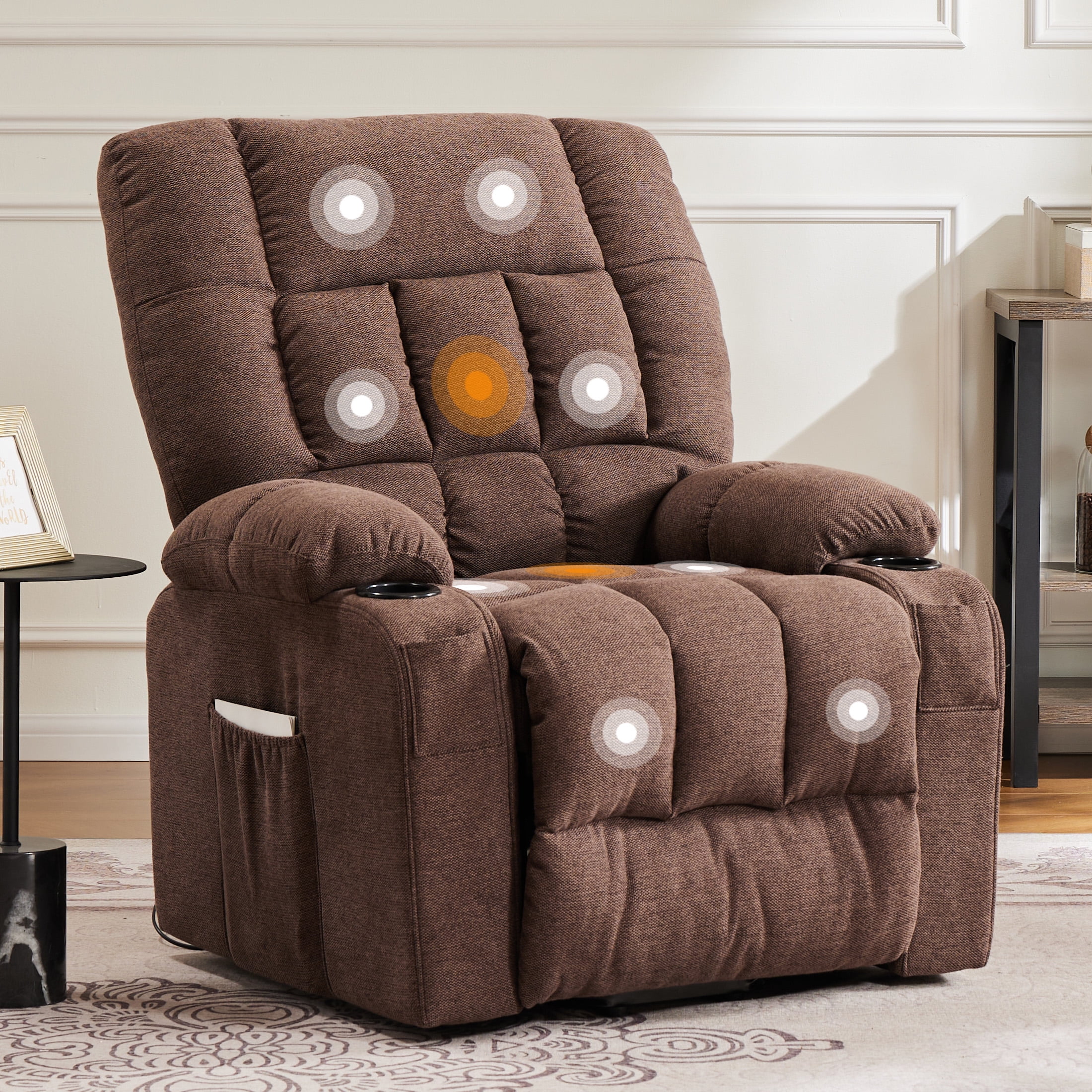 CONCETTA Power Lift Chair, Adult Recliner with Massage and Heating, Brown