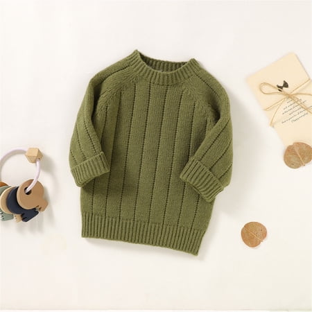 

dmqupv Autumn Winter Warm Outfits Baby Girl Boy Cute Long Sleeve Solid Knitted Sweater Pullover Girls Rain Coat Sweater Green 12-18 Months