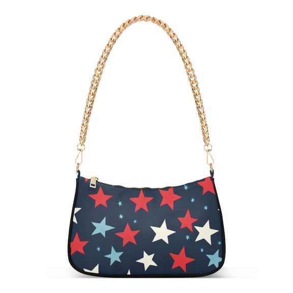 FORMRS Womens Shoulder Bag with Chain Strap Clutch Purse Cute Tote Handbag, Red White Stars
