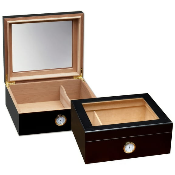 Chalet Glass Top Cigar Humidor - Black Finish - Capacity: 25 to 50