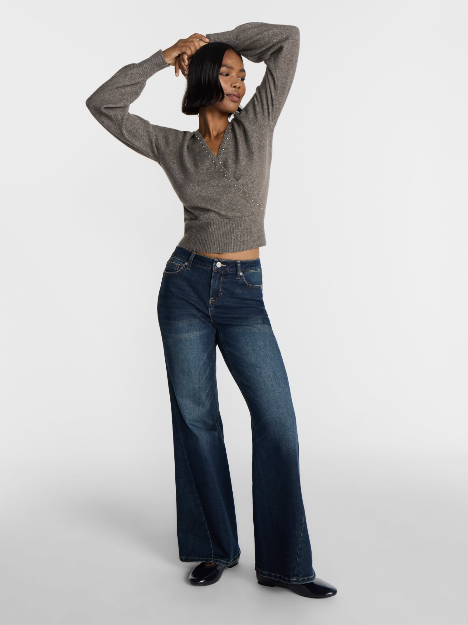 No Boundaries Surplice Pullover with Studs, Women’s XXS-XXL