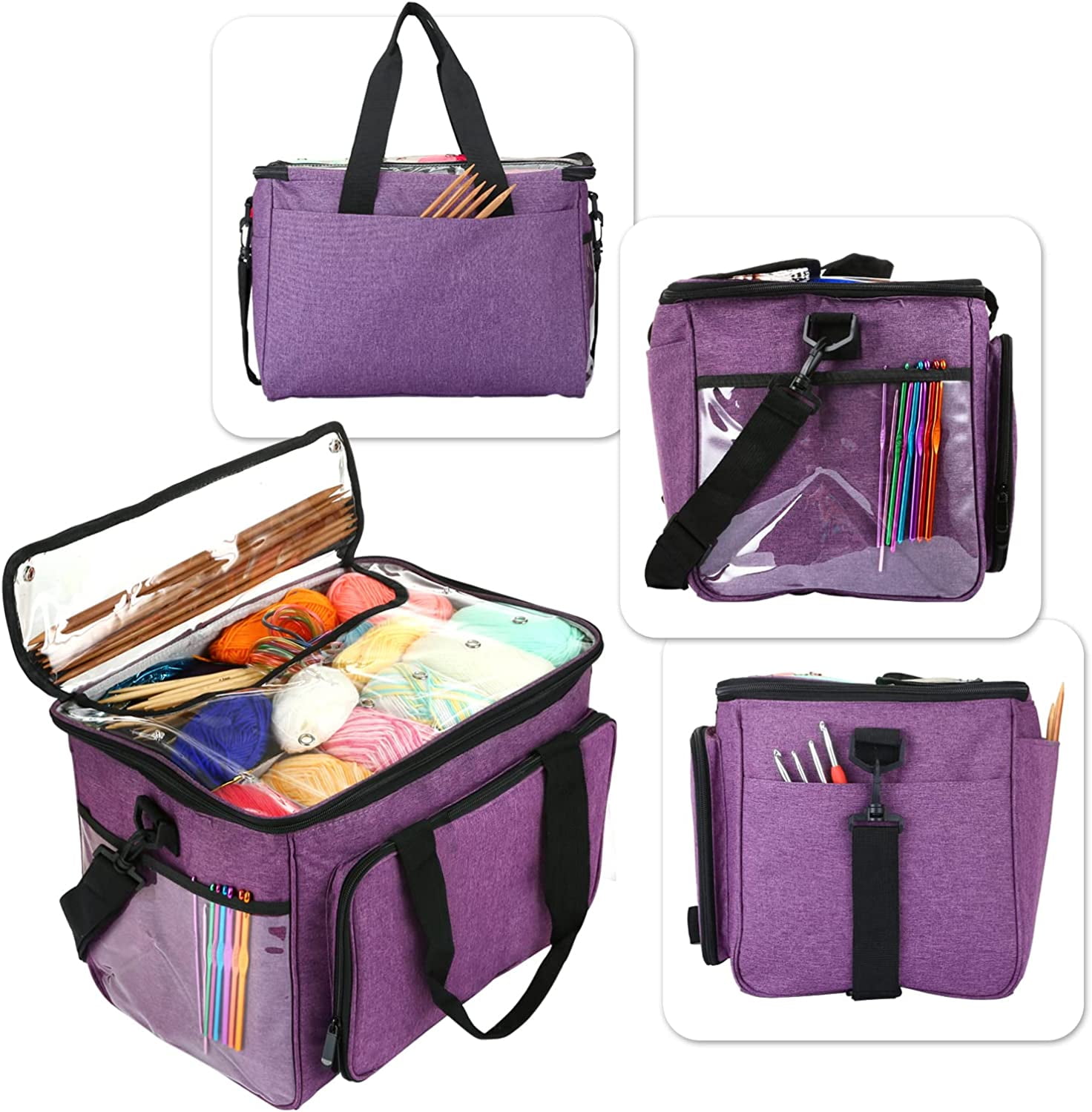 Knitting Bag,Naler Large Capacity Yarn Storage Bag,Purple Yarn Totes for Crochet Hooks,Needles,Yarns