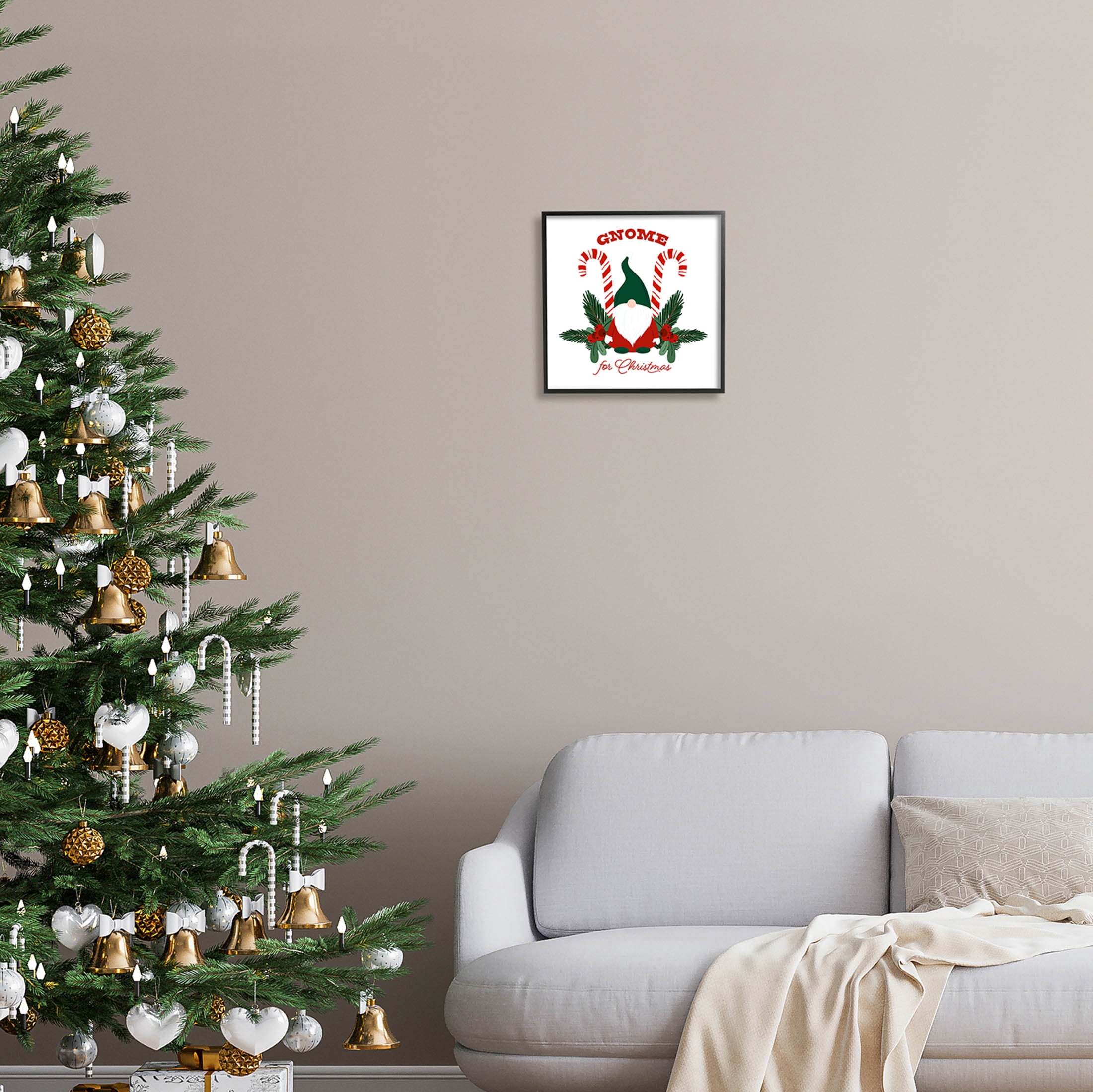 Stupell Industries Gnome For Christmas Candy Canes Graphic Art Black Framed Art Print Wall Art, Design by The Saturday Evening Post
