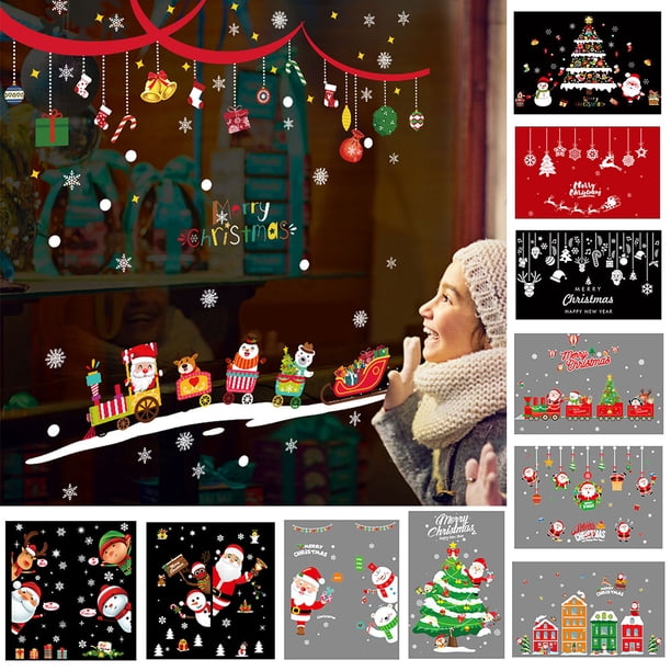 Gwong Decoración hogareña Árbol de Navidad Santa Snowflake Elk Wall Window Etiqueta Etiqueta decoración de la fiesta de Navidad Gwong 21029212