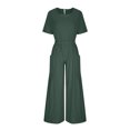 thumbnail image 5 of Dazajoo Women Solid Color Cotton Linen Jumpsuits With Pockets Summer Casual Short Sleeve Wide Leg Elastic Waist Jumpsuit Pants for Women 2024 Dressy Trendy Oversized Flowy Jumpers,Army Green,M, 5 of 9