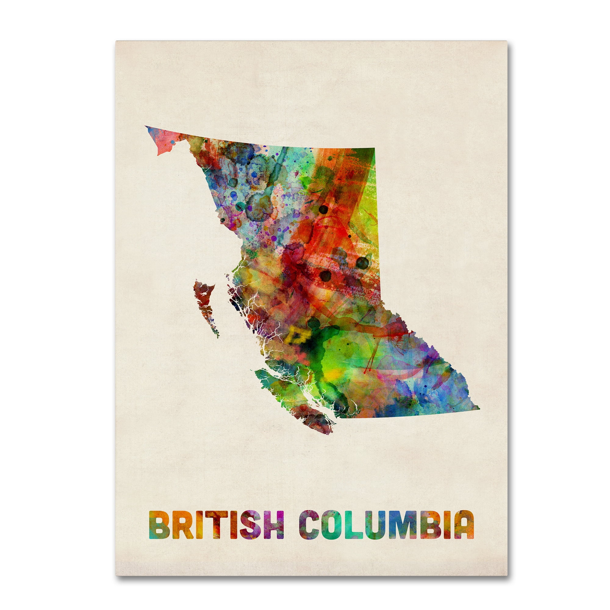 Trademark Fine Art "British Columbia Watercolor Map" Canvas Art by Michael Tompsett