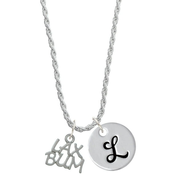 Delight Jewelry Silvertone LAX BUM Silvertone Script Initial Disc - L - Charm Necklace, 20"+3"