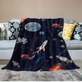 thumbnail image 2 of HENGT Outer Space Theme Throw Blanket for Kids, Blue Space Astronaut Rocket Fuzzy Plush Blanket for Boys Gift, Soft Galaxy Planet Spaceship Flannel Blanket for Children Teen Bed Couch Decor, 2 of 6