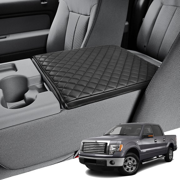 KBH Car Center Console Cover for 2011-2014 Ford F150 Accessories, Black PU Leather Armrest Seat Cover Cushion Pad