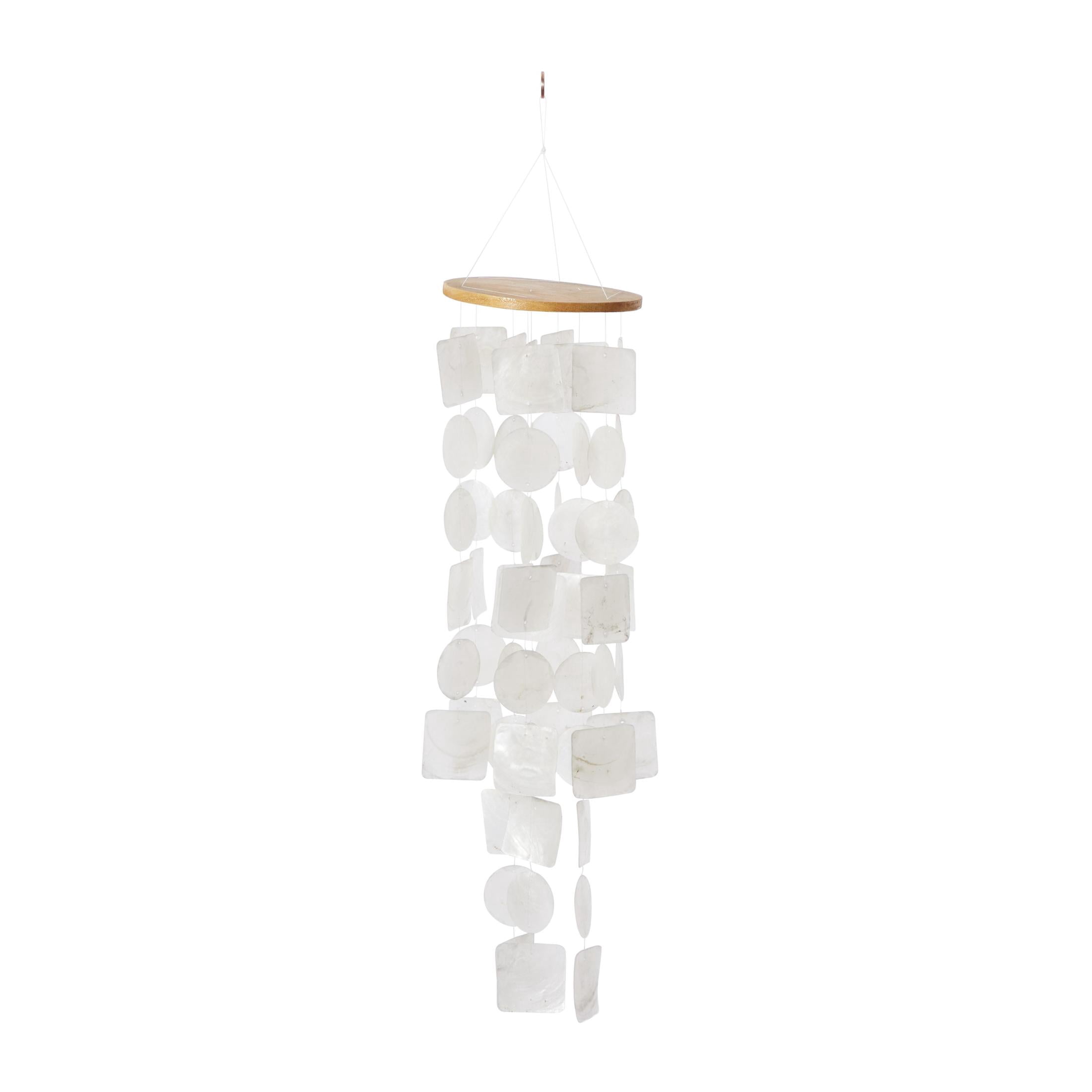 DecMode 20" White Capiz Shell Waterfall Geometric Windchime