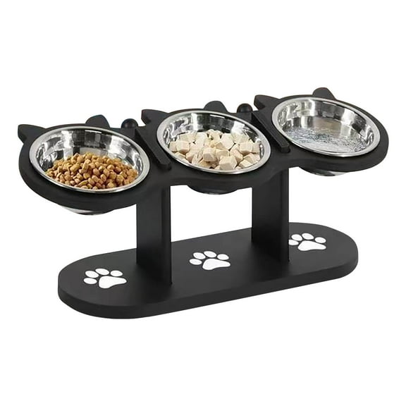 Ikohbadg Elevated Dog Bowls for Small Dogs, Adjustable Raised Dog Bowl Stand with 3 Stainless Steel Bowls Non-Slip Pet Feeder for Puppy and Cats, Dishwasher Safe, Black